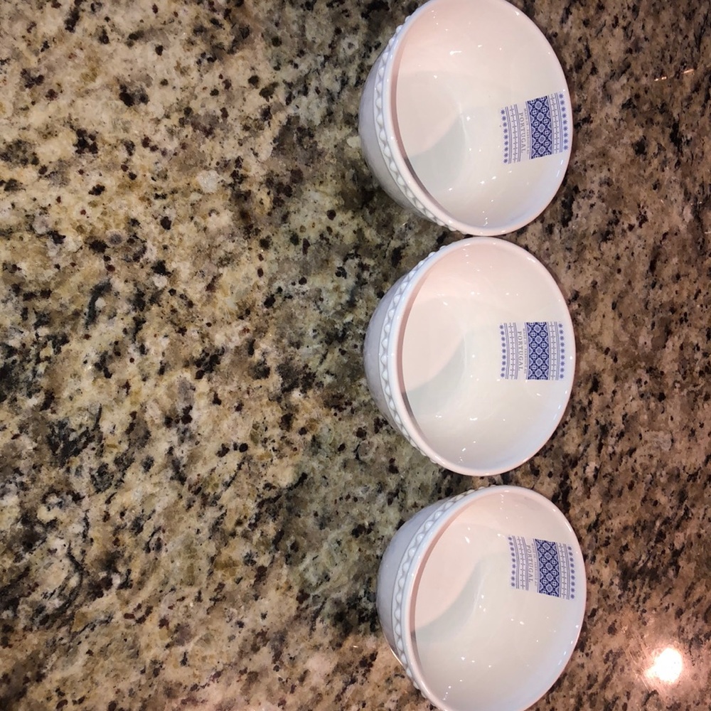 White stoneware bowls & serving platter